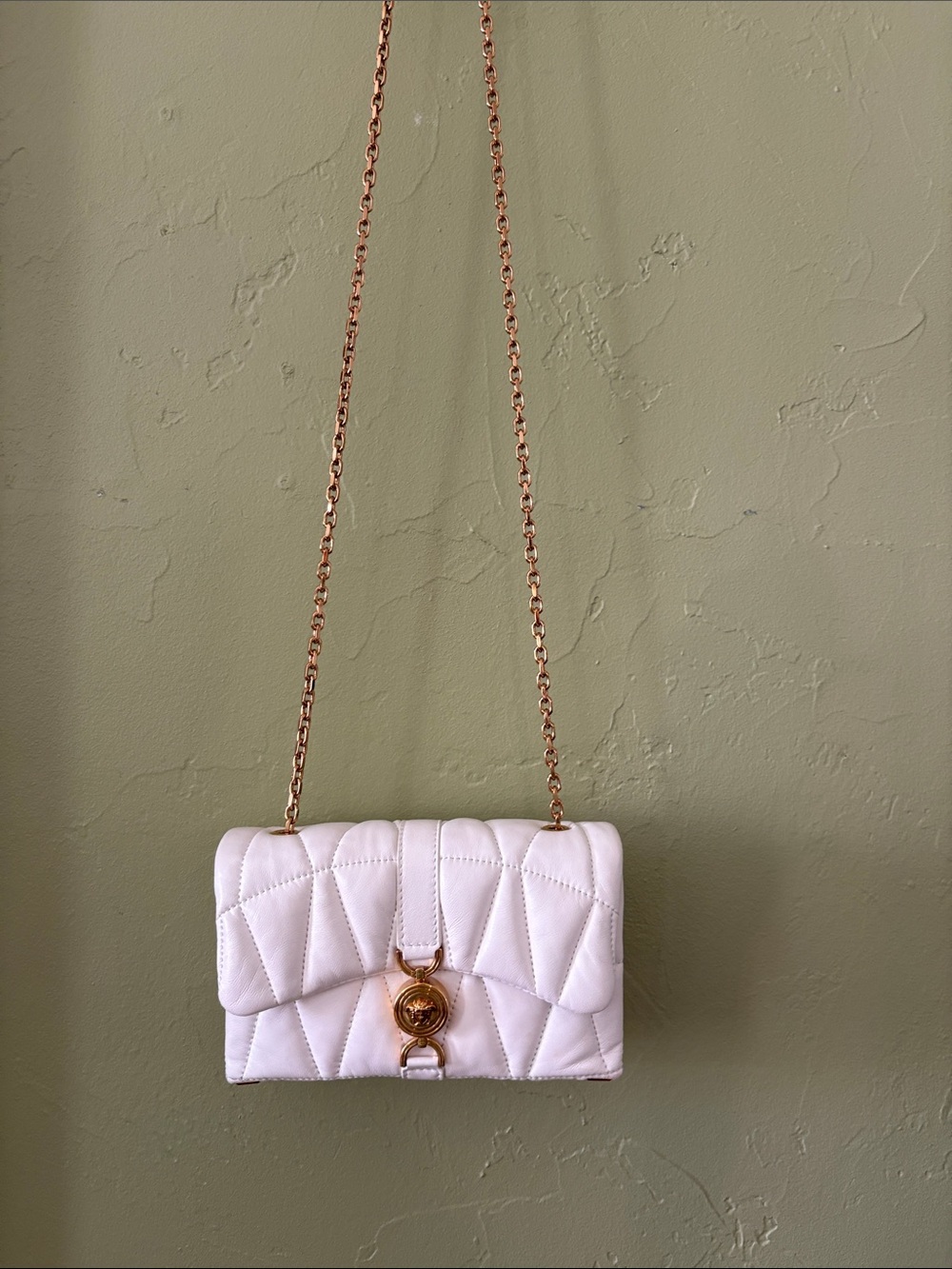 Versace White Quilted Crossbody Bag with Gold Chain